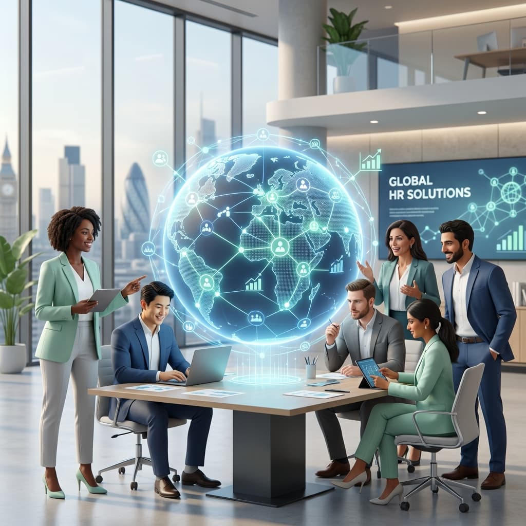 HR professionals collaborating around a global workforce network